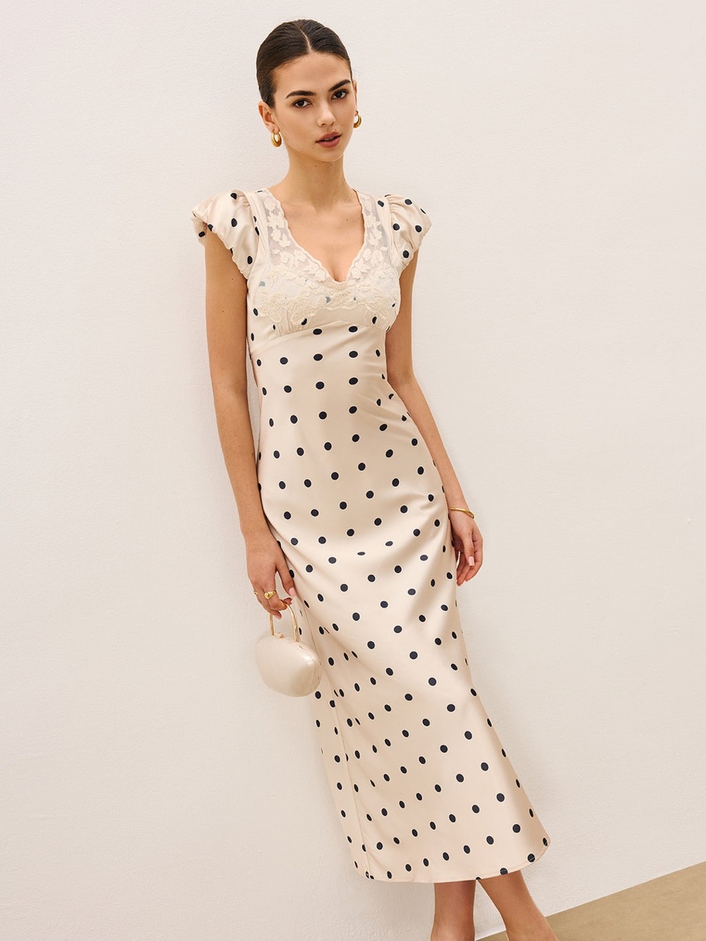 Commense Lace Trim Polka Dot Dress - Size XS